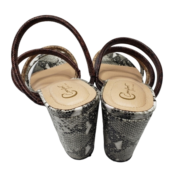 C Comfort | Brown Gray Vegan Leather Snake Print Slip On Block Heels Women's 10 - Picture 6 of 13